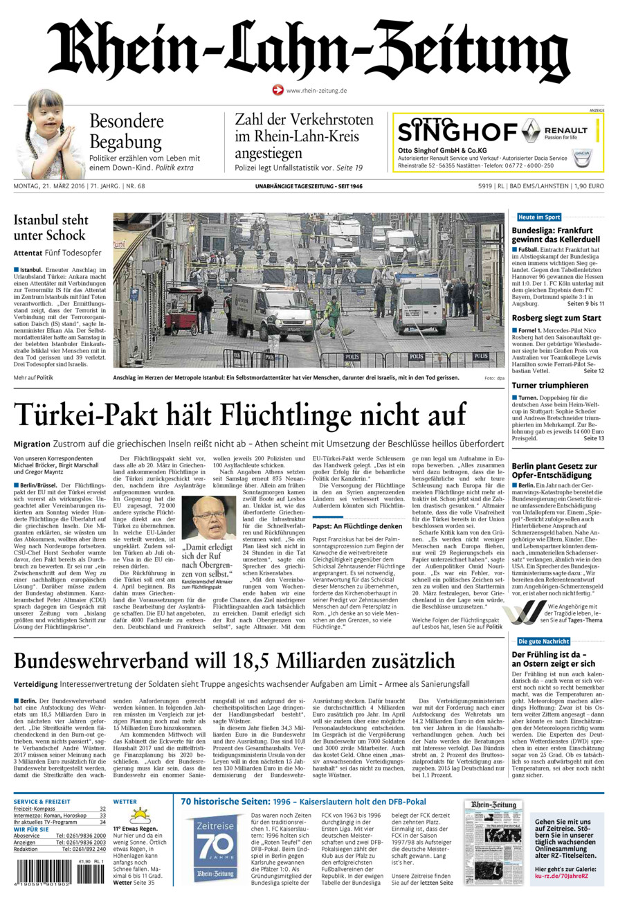 Rhein-Lahn-Zeitung vom Montag, 21.03.2016