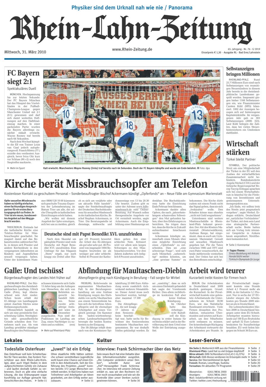 Rhein-Lahn-Zeitung vom Mittwoch, 31.03.2010