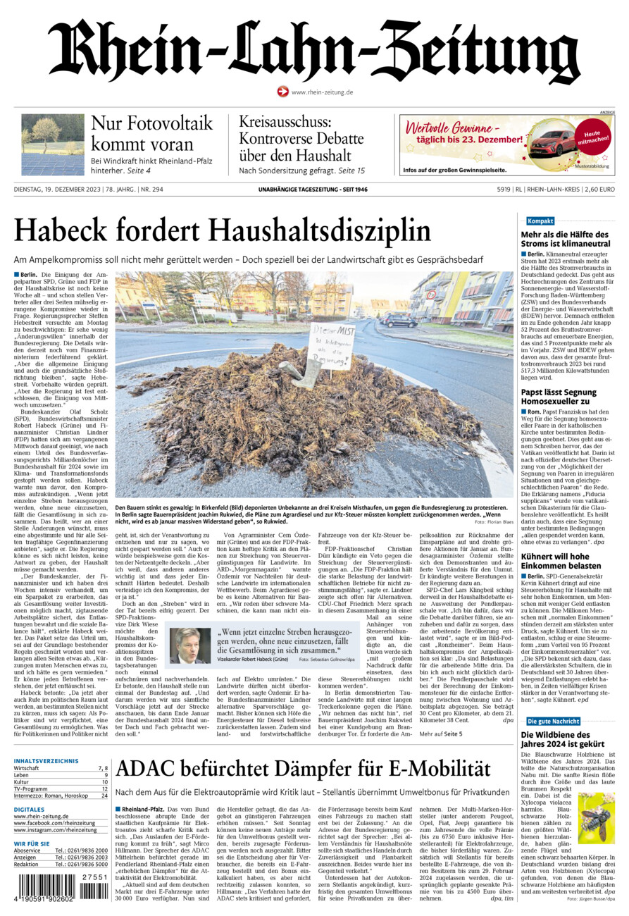 Rhein-Lahn-Zeitung vom Dienstag, 19.12.2023