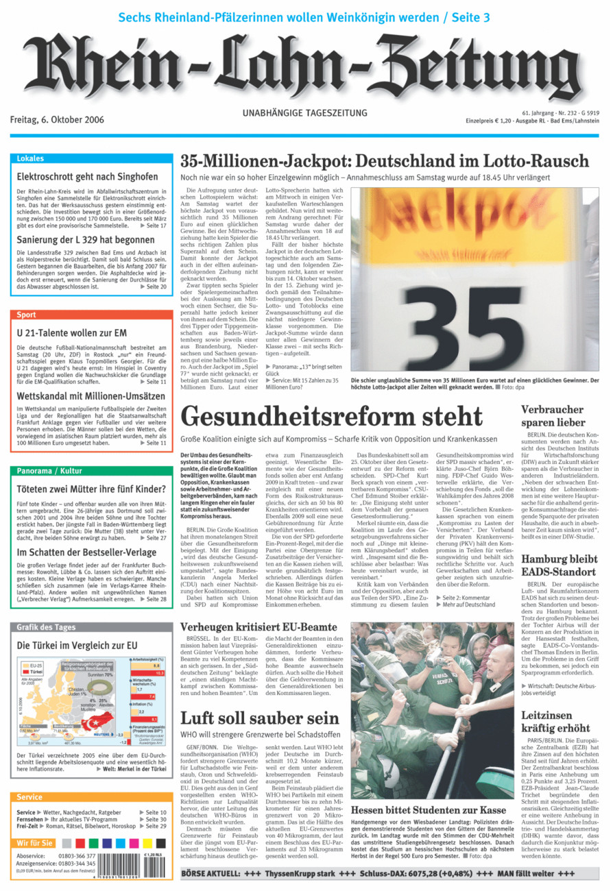 Rhein-Lahn-Zeitung vom Freitag, 06.10.2006