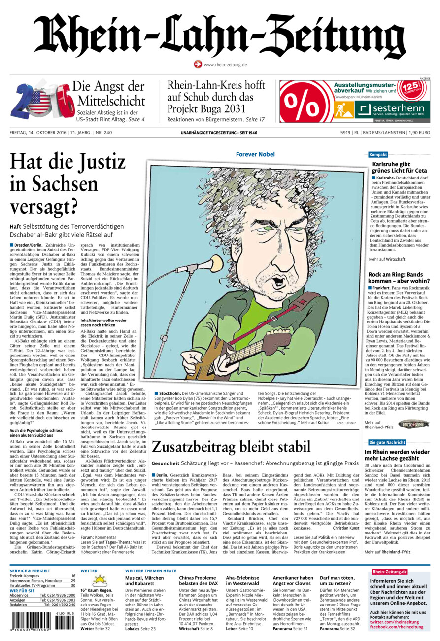 Rhein-Lahn-Zeitung vom Freitag, 14.10.2016