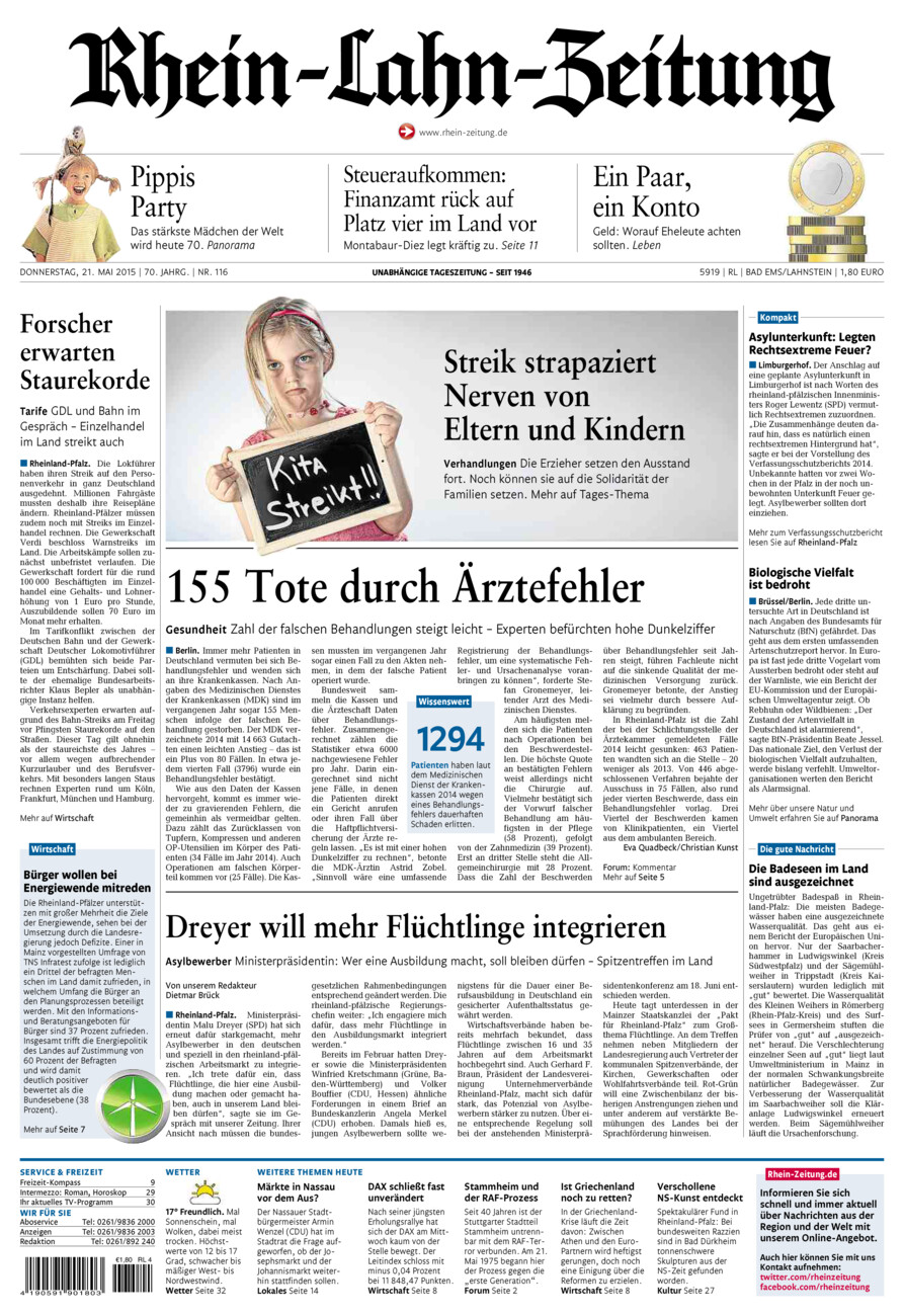 Rhein-Lahn-Zeitung vom Donnerstag, 21.05.2015