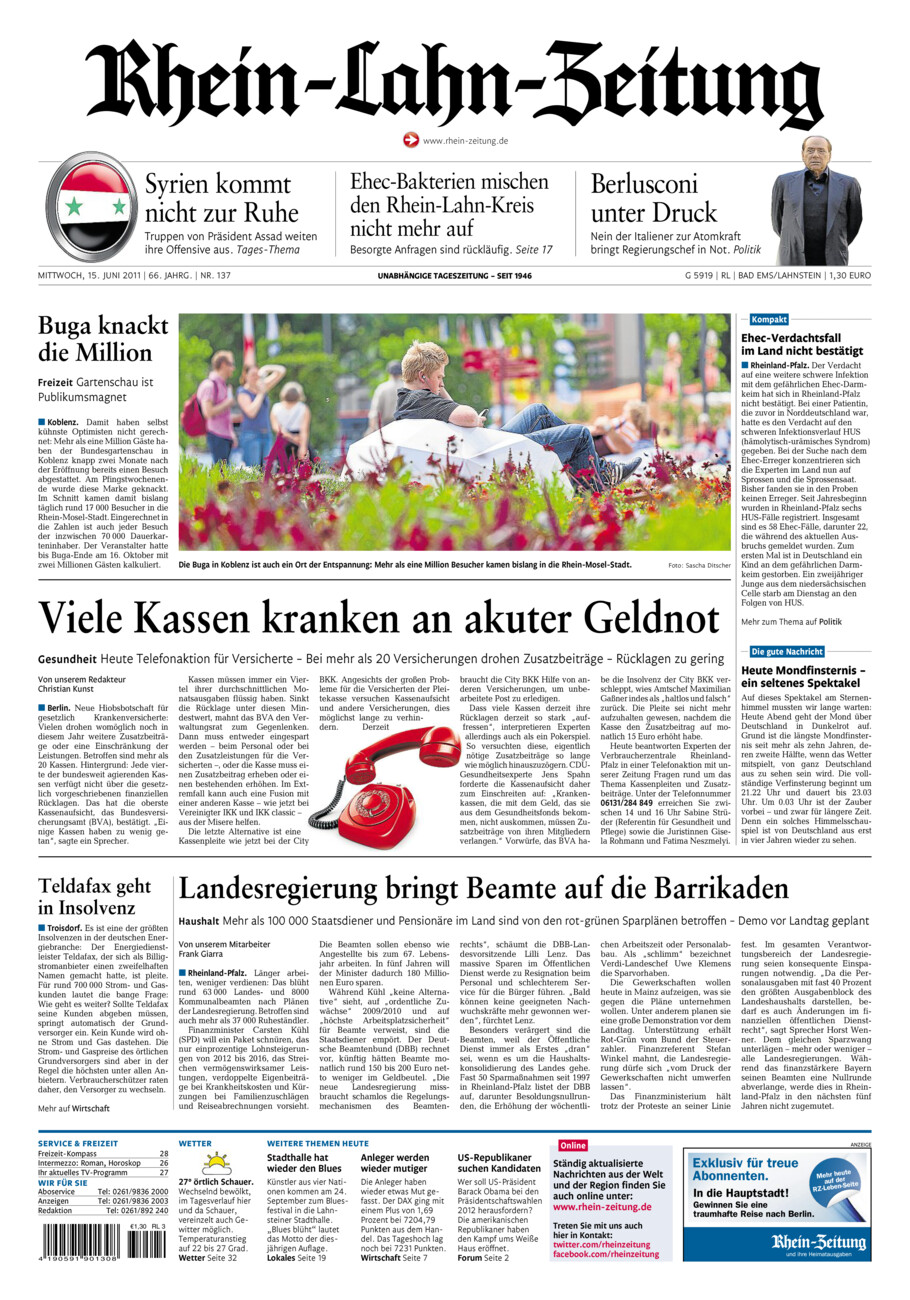 Rhein-Lahn-Zeitung vom Mittwoch, 15.06.2011