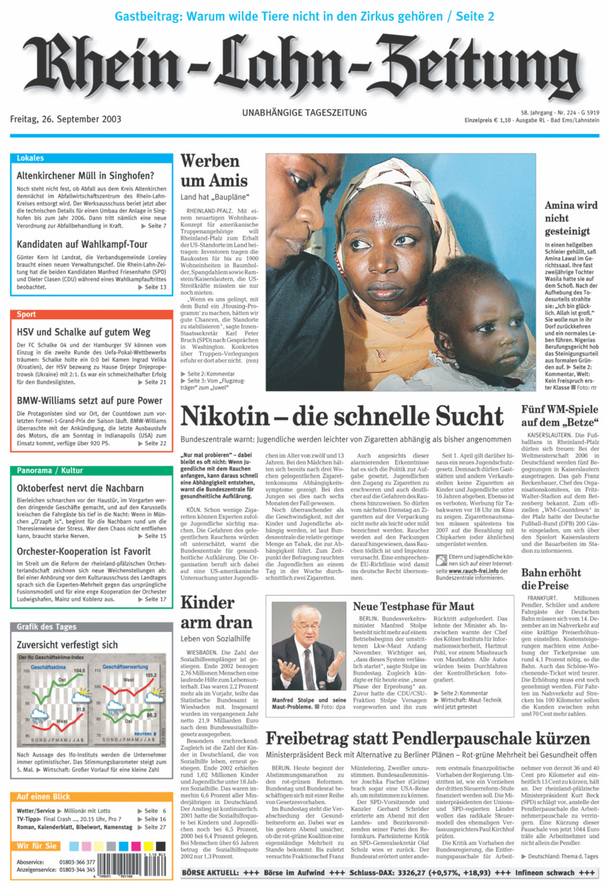 Rhein-Lahn-Zeitung vom Freitag, 26.09.2003