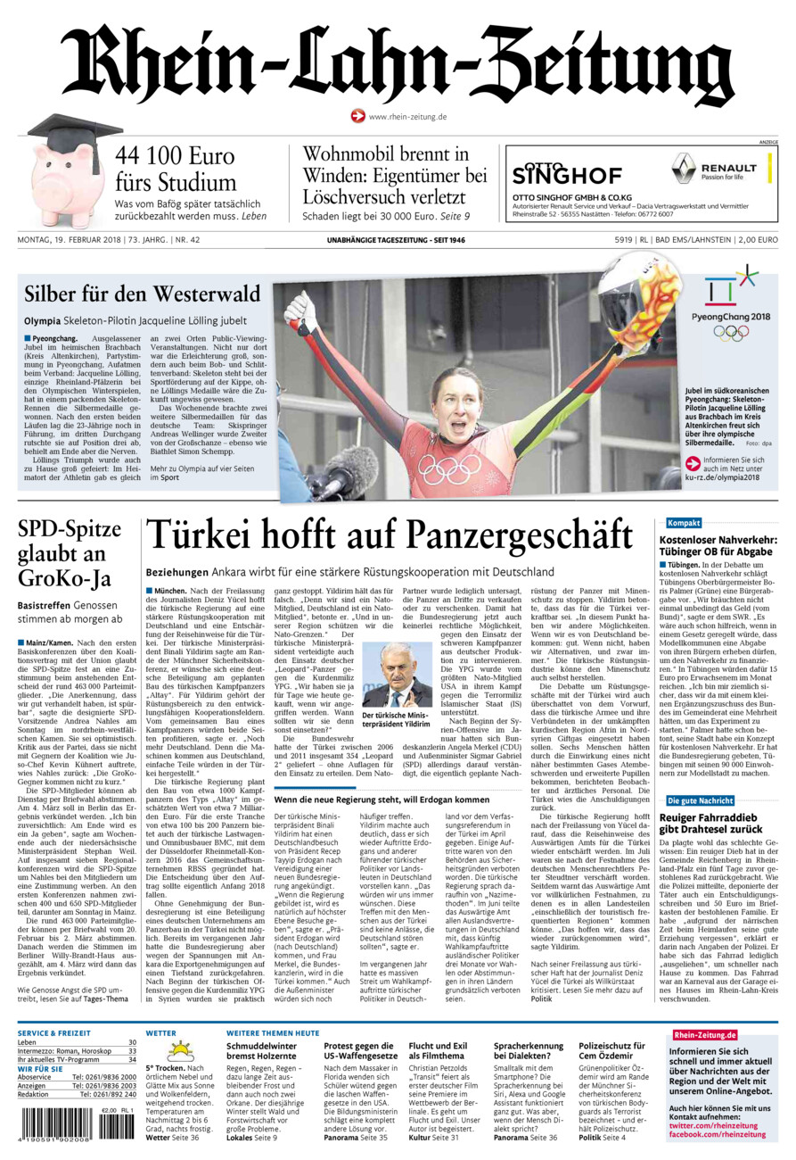 Rhein-Lahn-Zeitung vom Montag, 19.02.2018