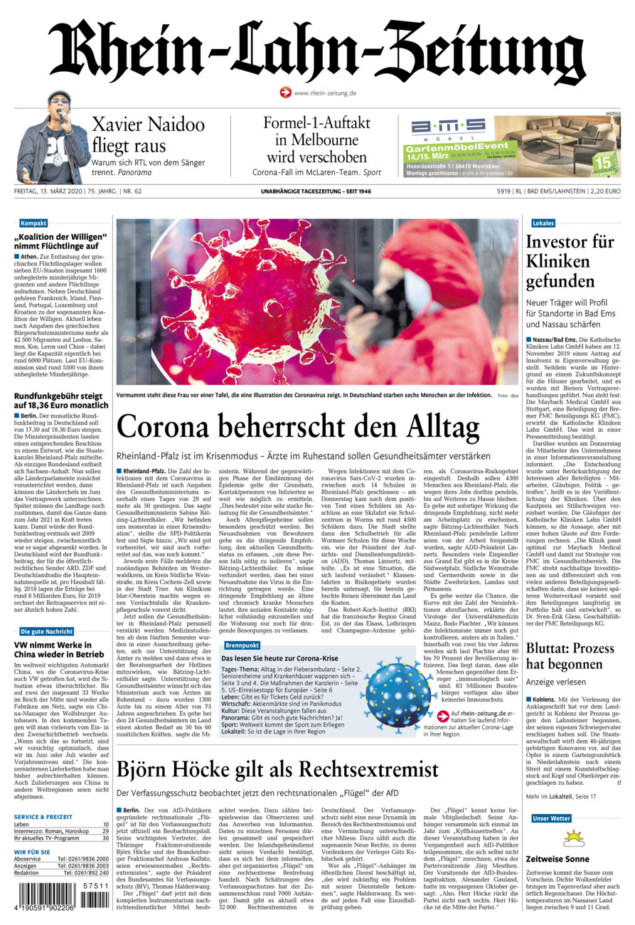 Rhein-Lahn-Zeitung vom Freitag, 13.03.2020