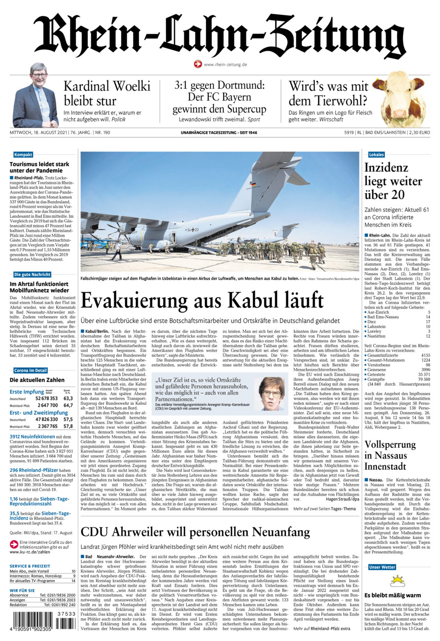 Rhein-Lahn-Zeitung vom Mittwoch, 18.08.2021