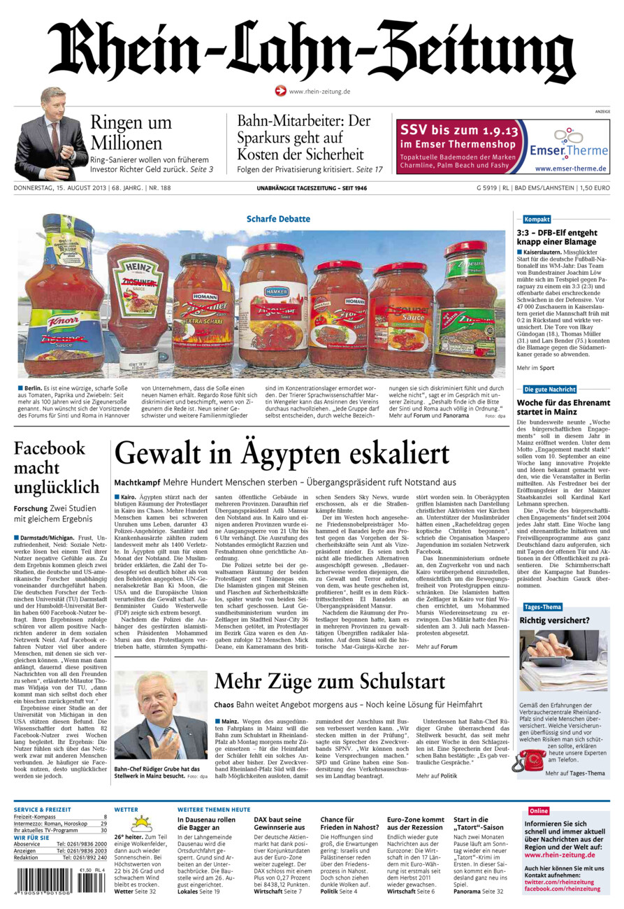 Rhein-Lahn-Zeitung vom Donnerstag, 15.08.2013
