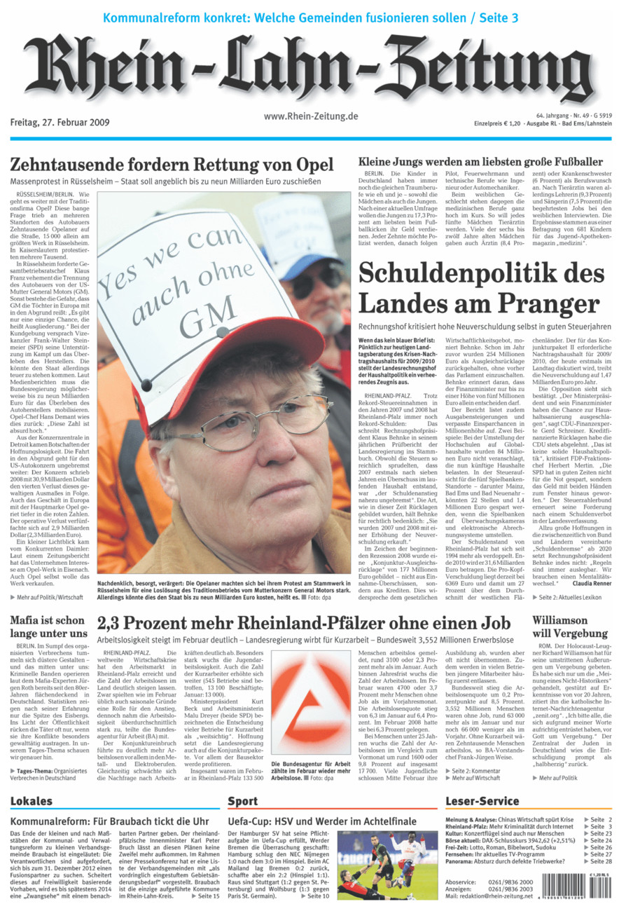 Rhein-Lahn-Zeitung vom Freitag, 27.02.2009