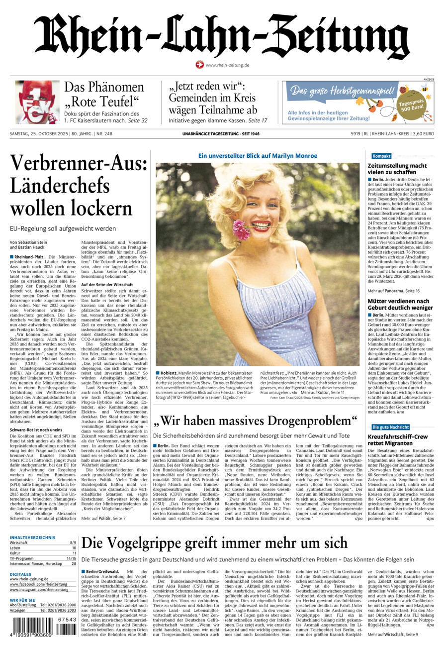 Rhein-Lahn-Zeitung vom Samstag, 25.10.2025