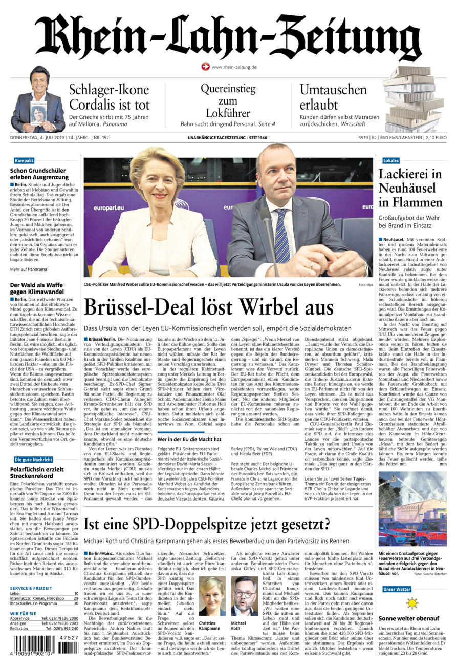 Rhein-Lahn-Zeitung vom Donnerstag, 04.07.2019