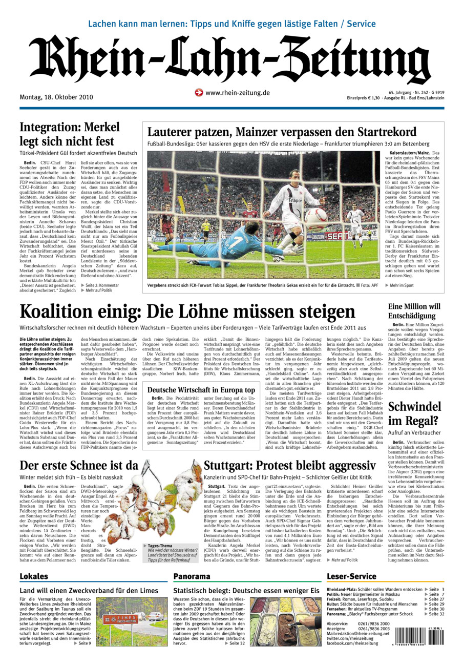 Rhein-Lahn-Zeitung vom Montag, 18.10.2010