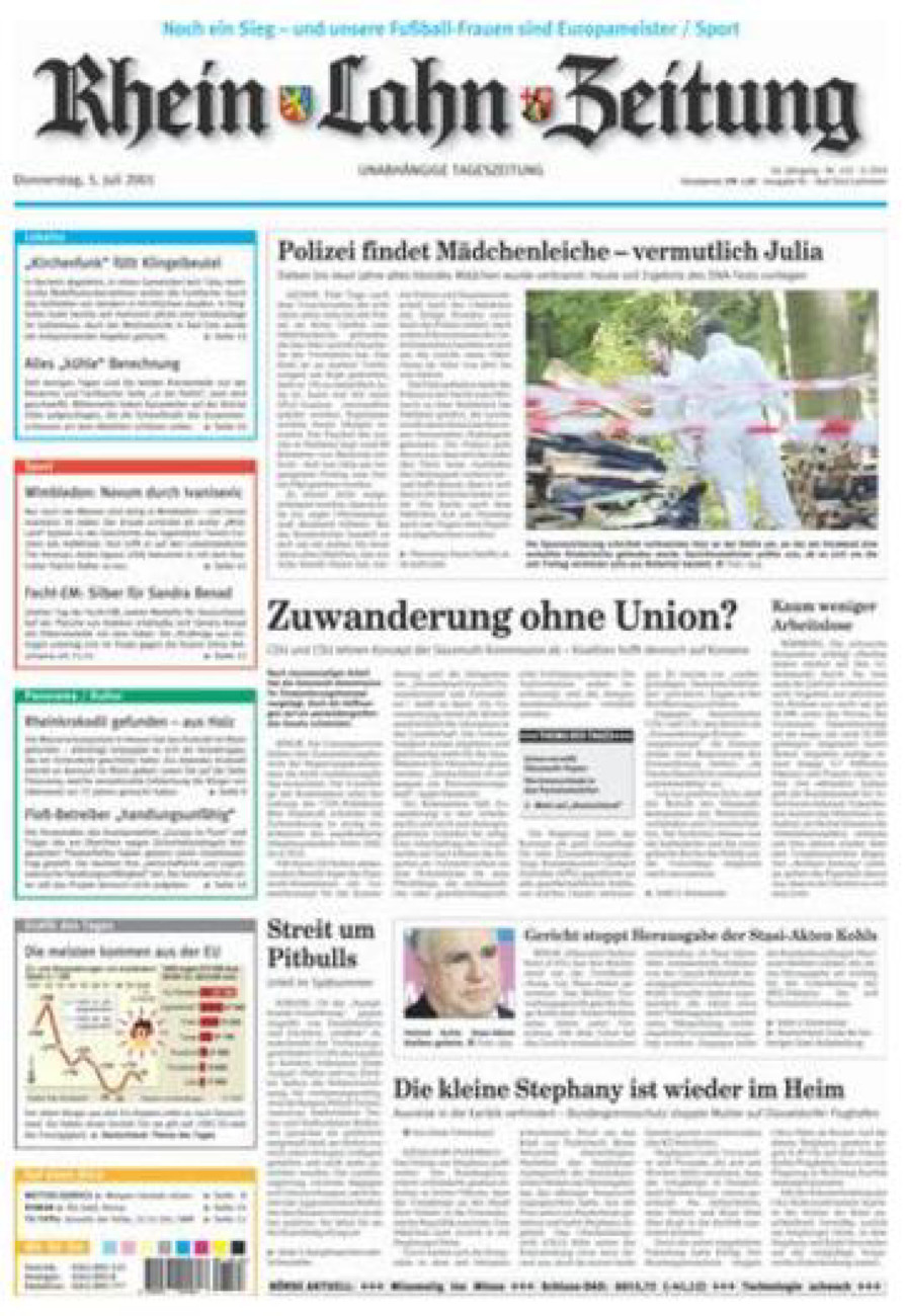 Rhein-Lahn-Zeitung vom Donnerstag, 05.07.2001