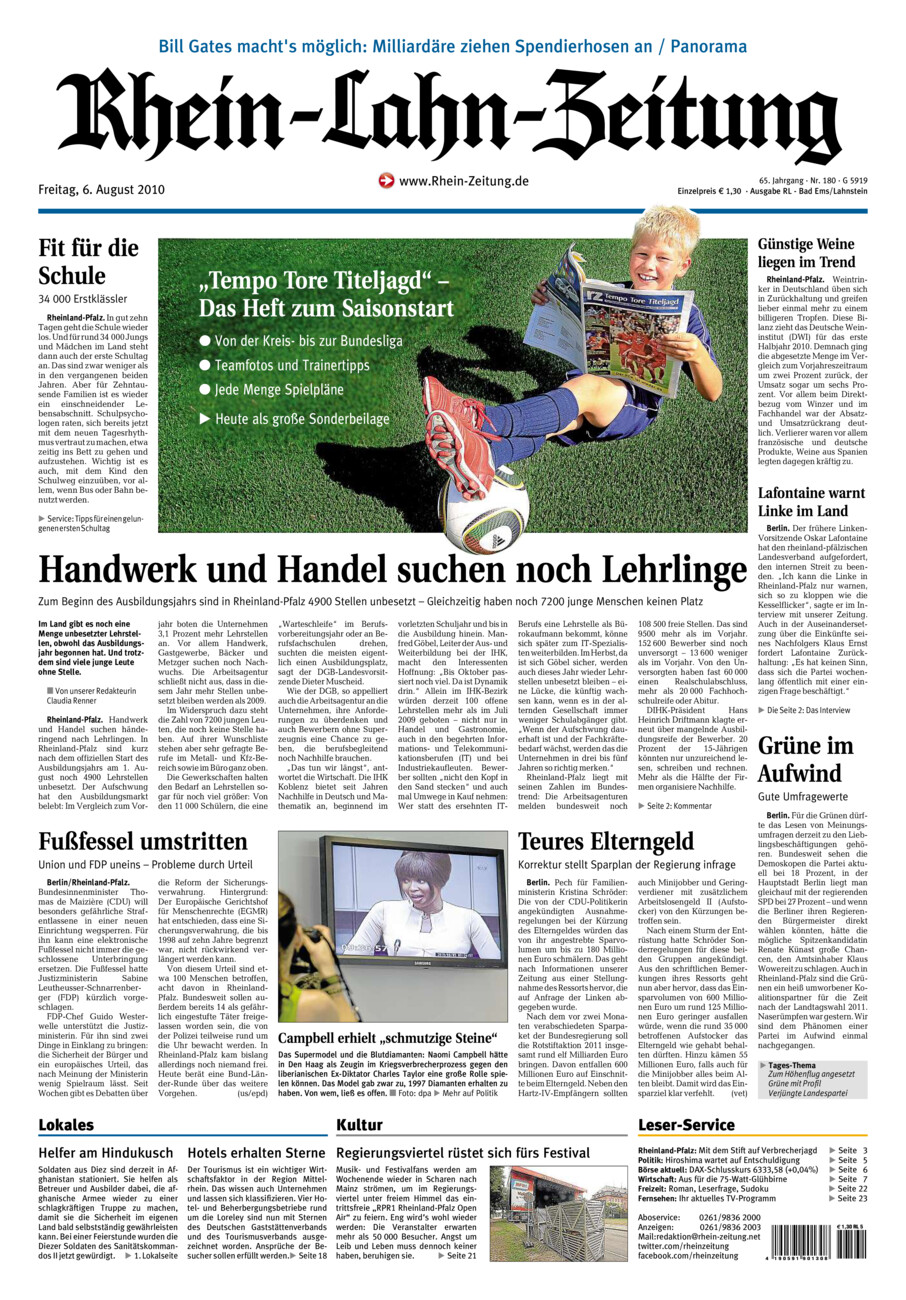 Rhein-Lahn-Zeitung vom Freitag, 06.08.2010