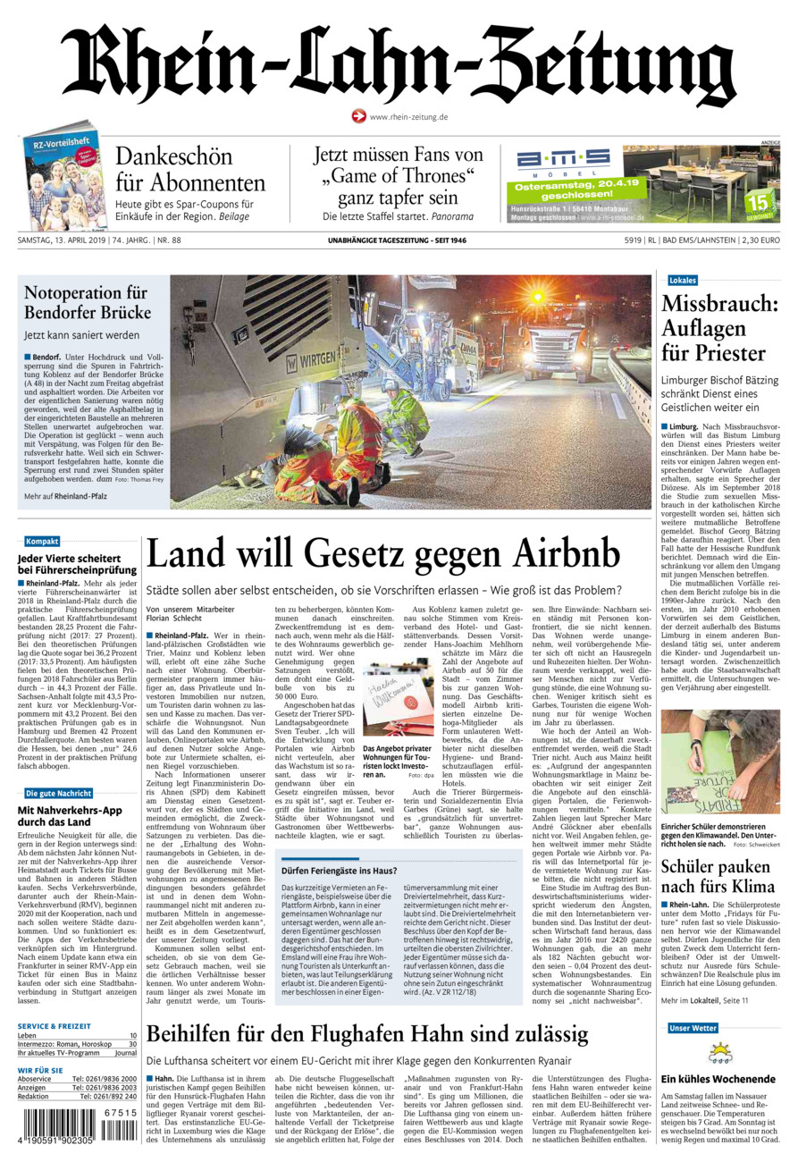 Rhein-Lahn-Zeitung vom Samstag, 13.04.2019