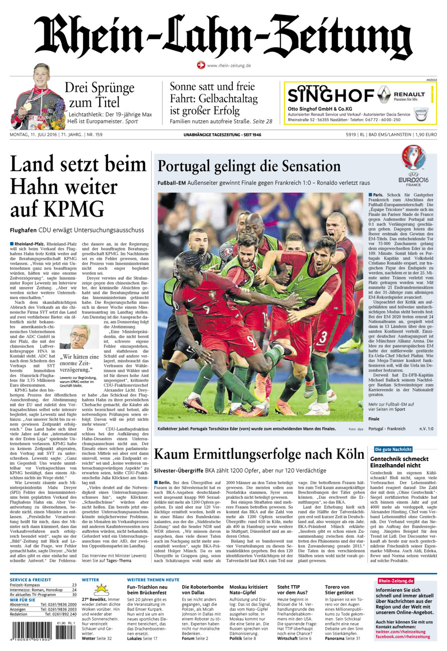 Rhein-Lahn-Zeitung vom Montag, 11.07.2016