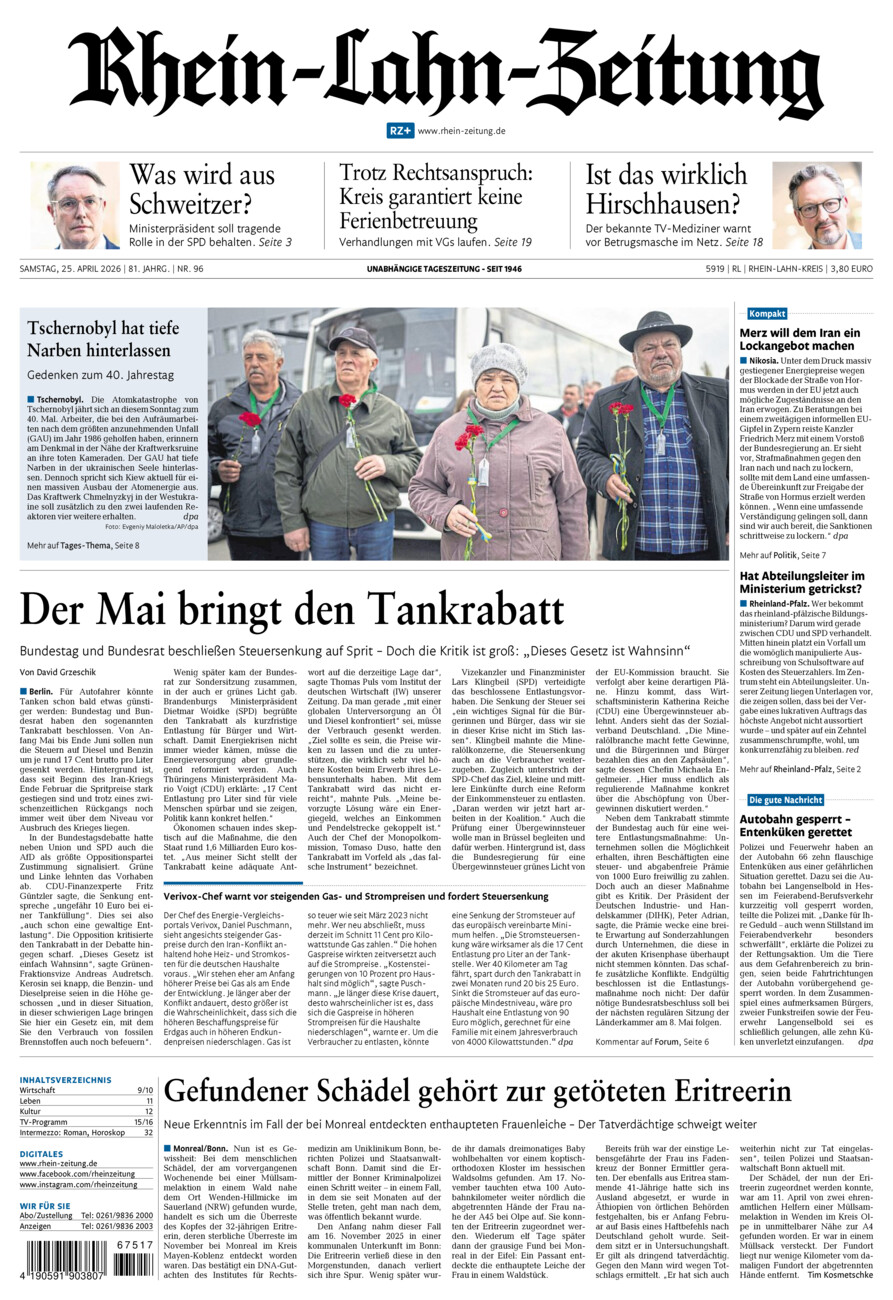 Rhein-Lahn-Zeitung vom Samstag, 25.04.2026