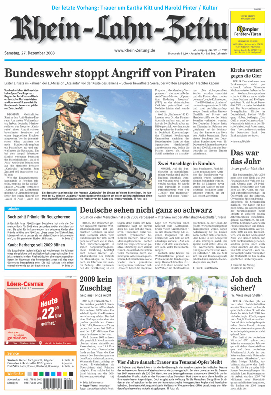 Rhein-Lahn-Zeitung vom Samstag, 27.12.2008
