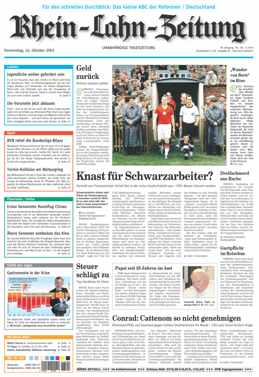 Rhein-Lahn-Zeitung vom Donnerstag, 16.10.2003