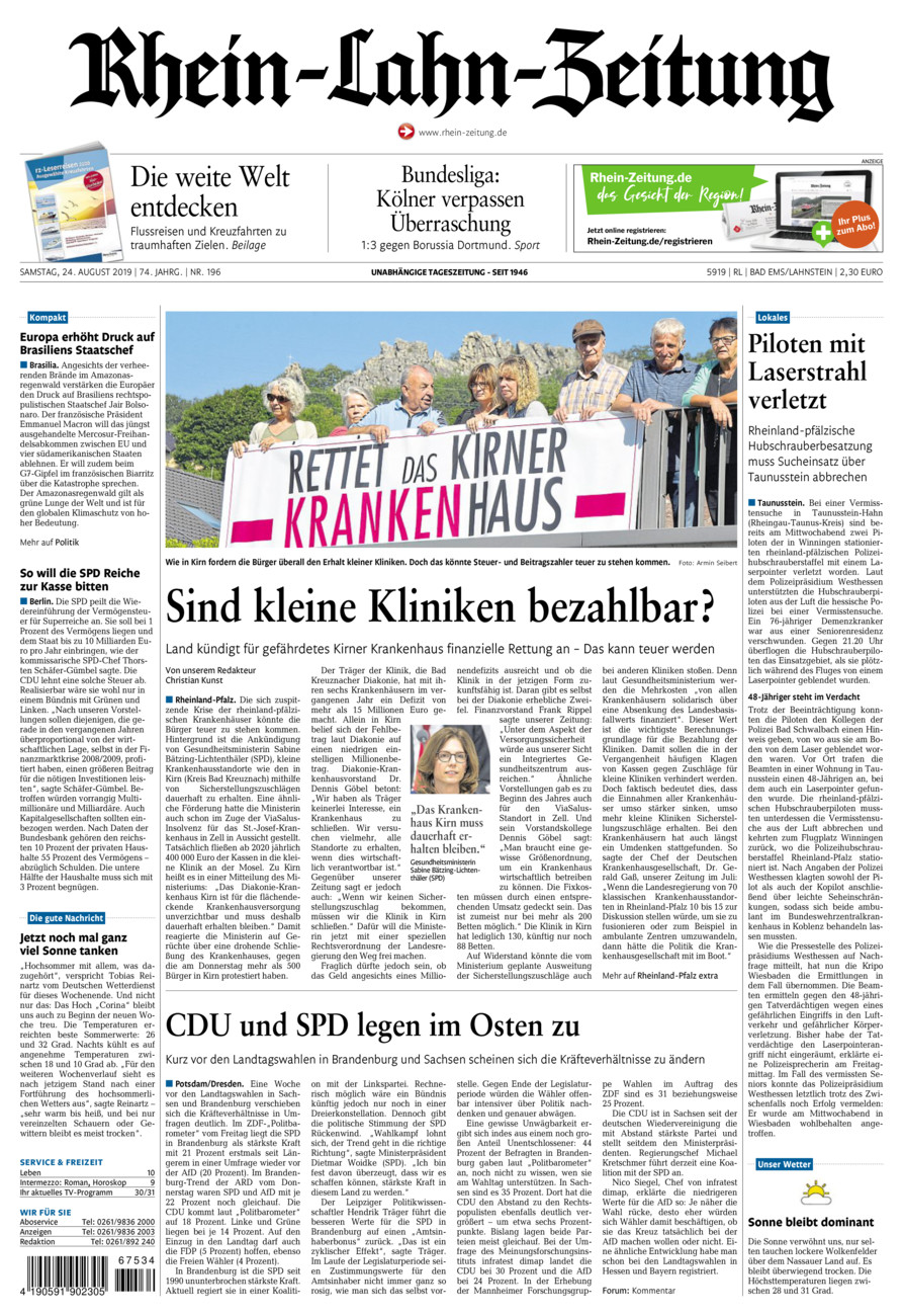 Rhein-Lahn-Zeitung vom Samstag, 24.08.2019