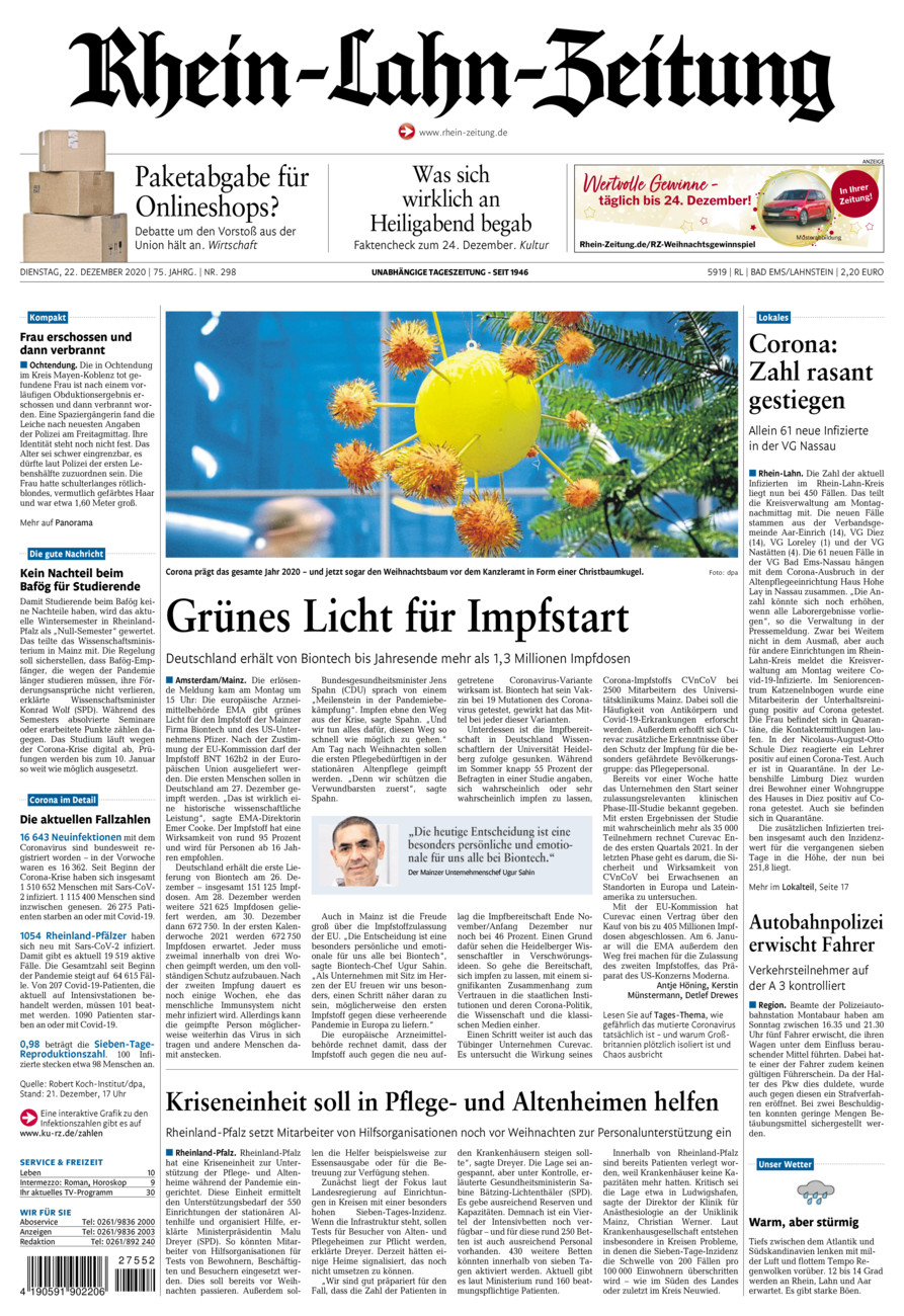 Rhein-Lahn-Zeitung vom Dienstag, 22.12.2020