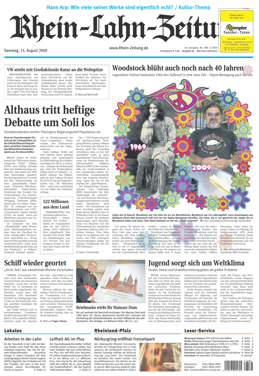Rhein-Lahn-Zeitung vom Samstag, 15.08.2009