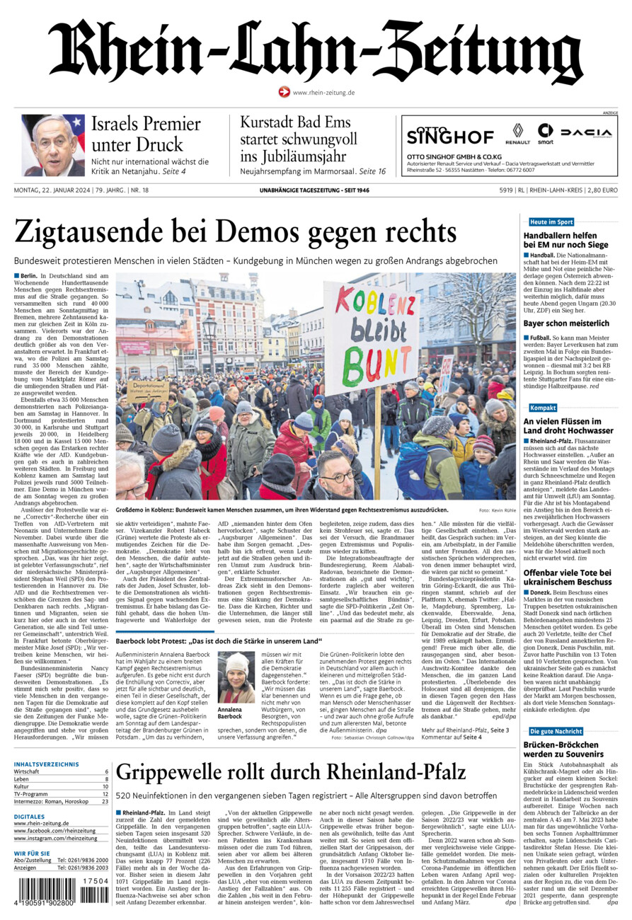 Rhein-Lahn-Zeitung vom Montag, 22.01.2024