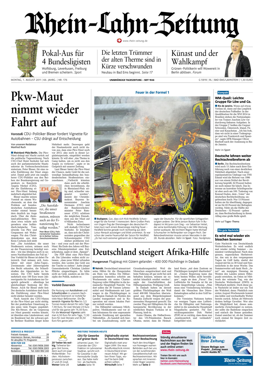 Rhein-Lahn-Zeitung vom Montag, 01.08.2011