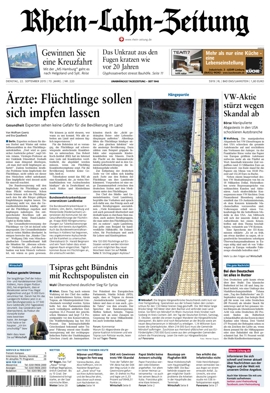 Rhein-Lahn-Zeitung vom Dienstag, 22.09.2015