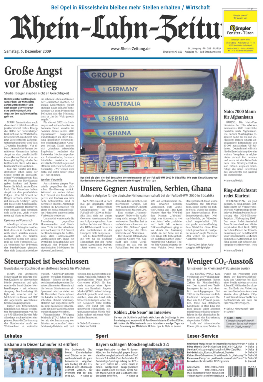 Rhein-Lahn-Zeitung vom Samstag, 05.12.2009