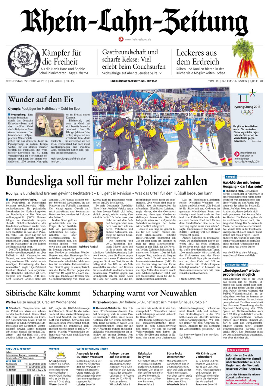 Rhein-Lahn-Zeitung vom Donnerstag, 22.02.2018