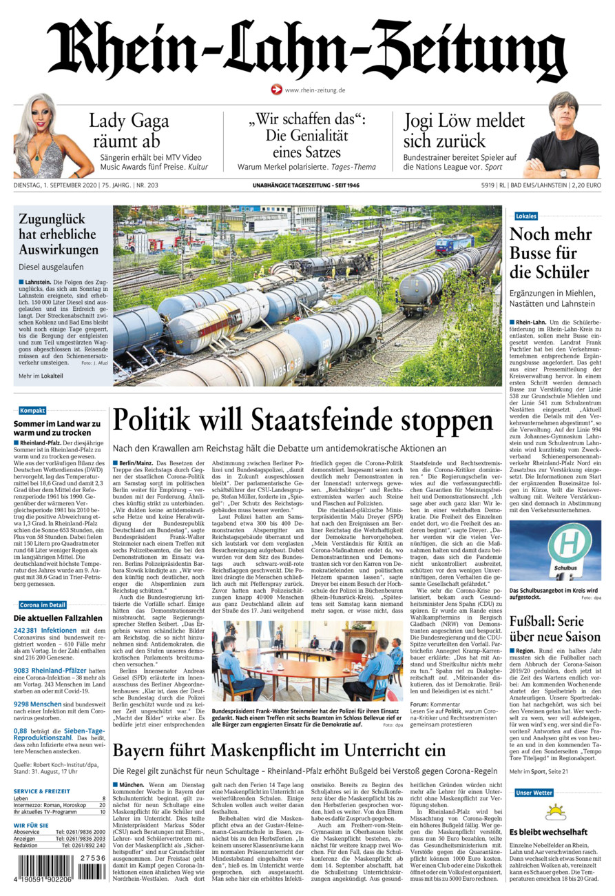 Rhein-Lahn-Zeitung vom Dienstag, 01.09.2020