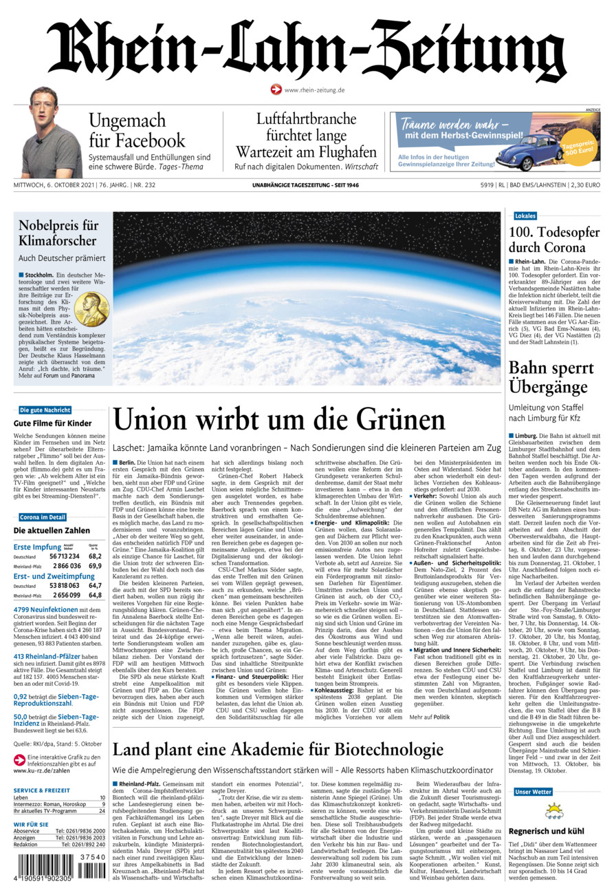 Rhein-Lahn-Zeitung vom Mittwoch, 06.10.2021
