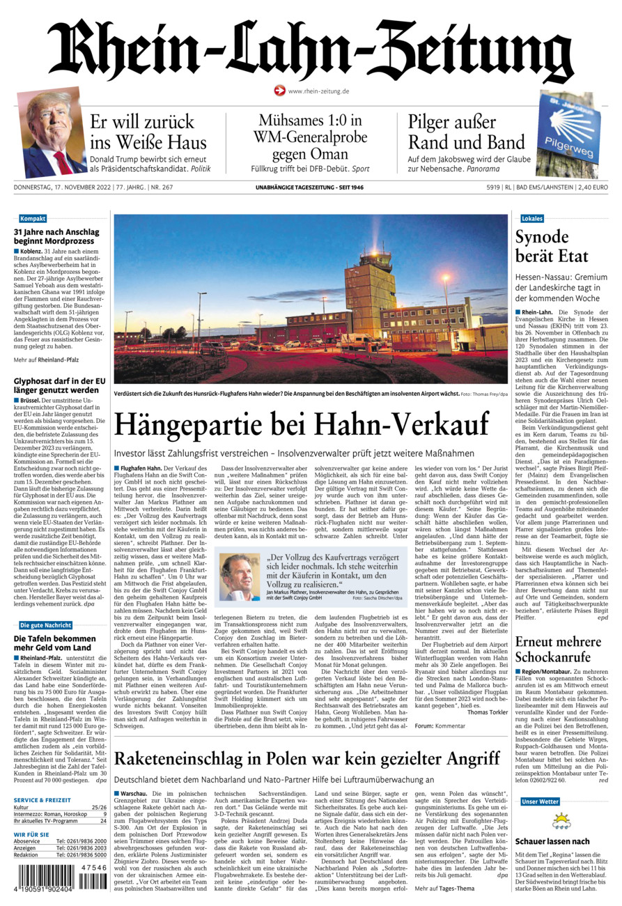 Rhein-Lahn-Zeitung vom Donnerstag, 17.11.2022