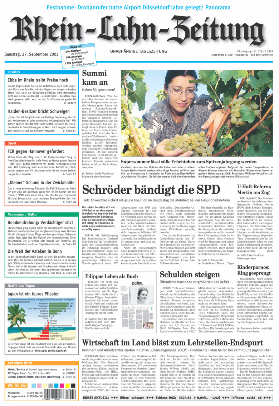 Rhein-Lahn-Zeitung vom Samstag, 27.09.2003