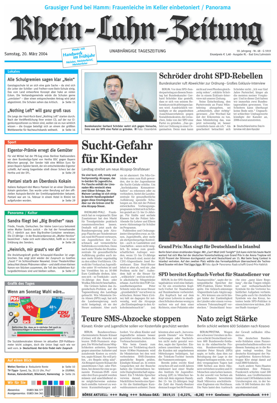 Rhein-Lahn-Zeitung vom Samstag, 20.03.2004