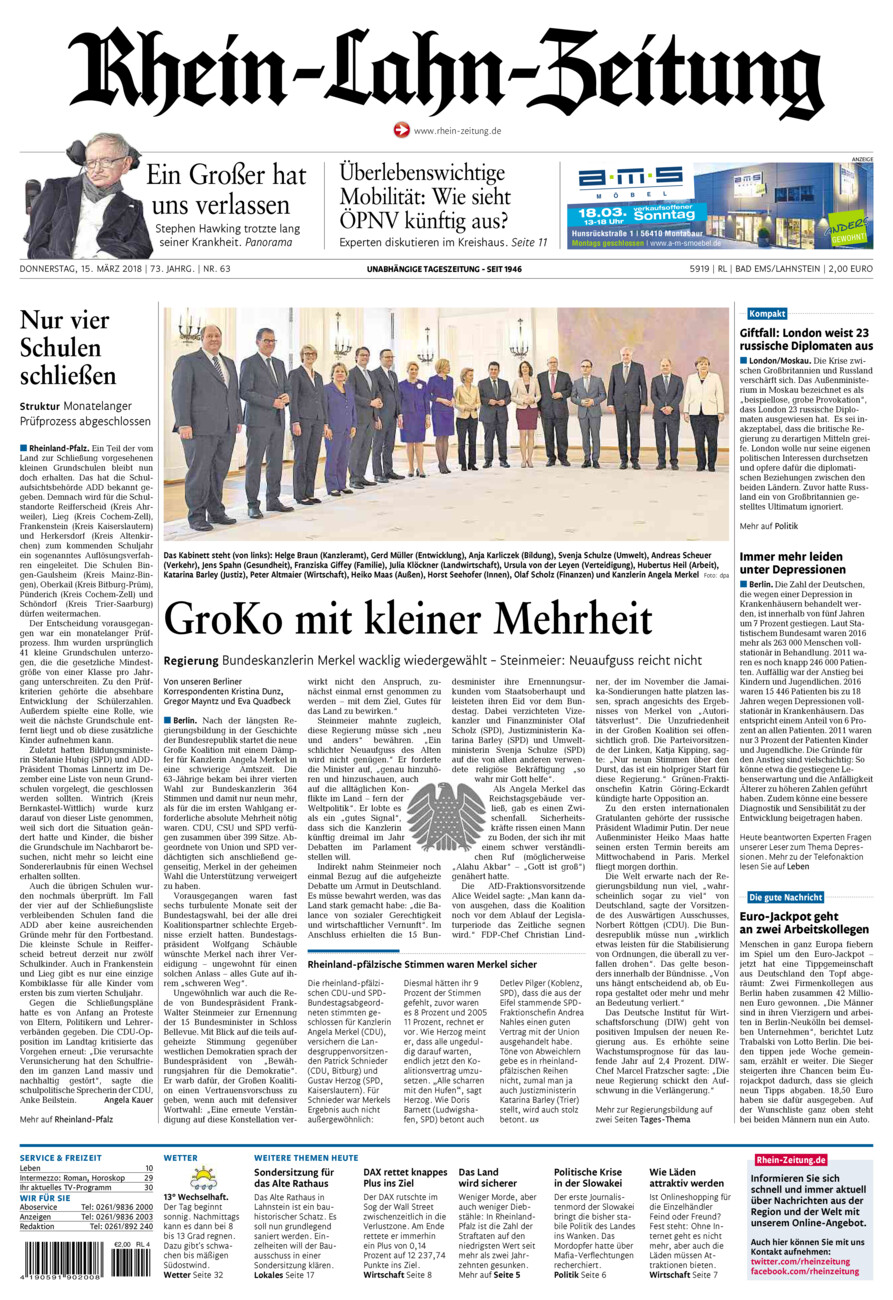 Rhein-Lahn-Zeitung vom Donnerstag, 15.03.2018