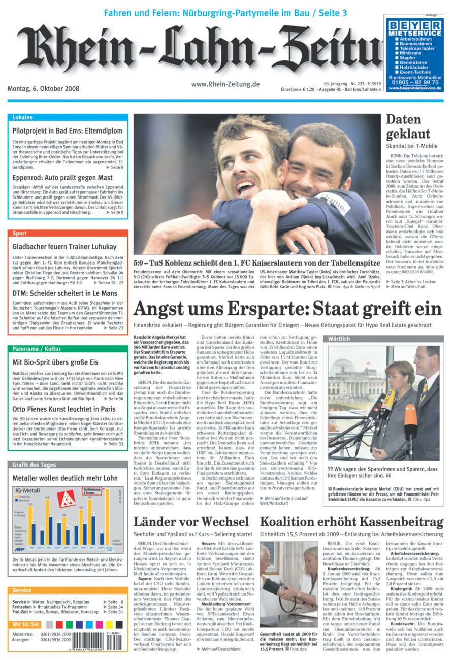 Rhein-Lahn-Zeitung vom Montag, 06.10.2008