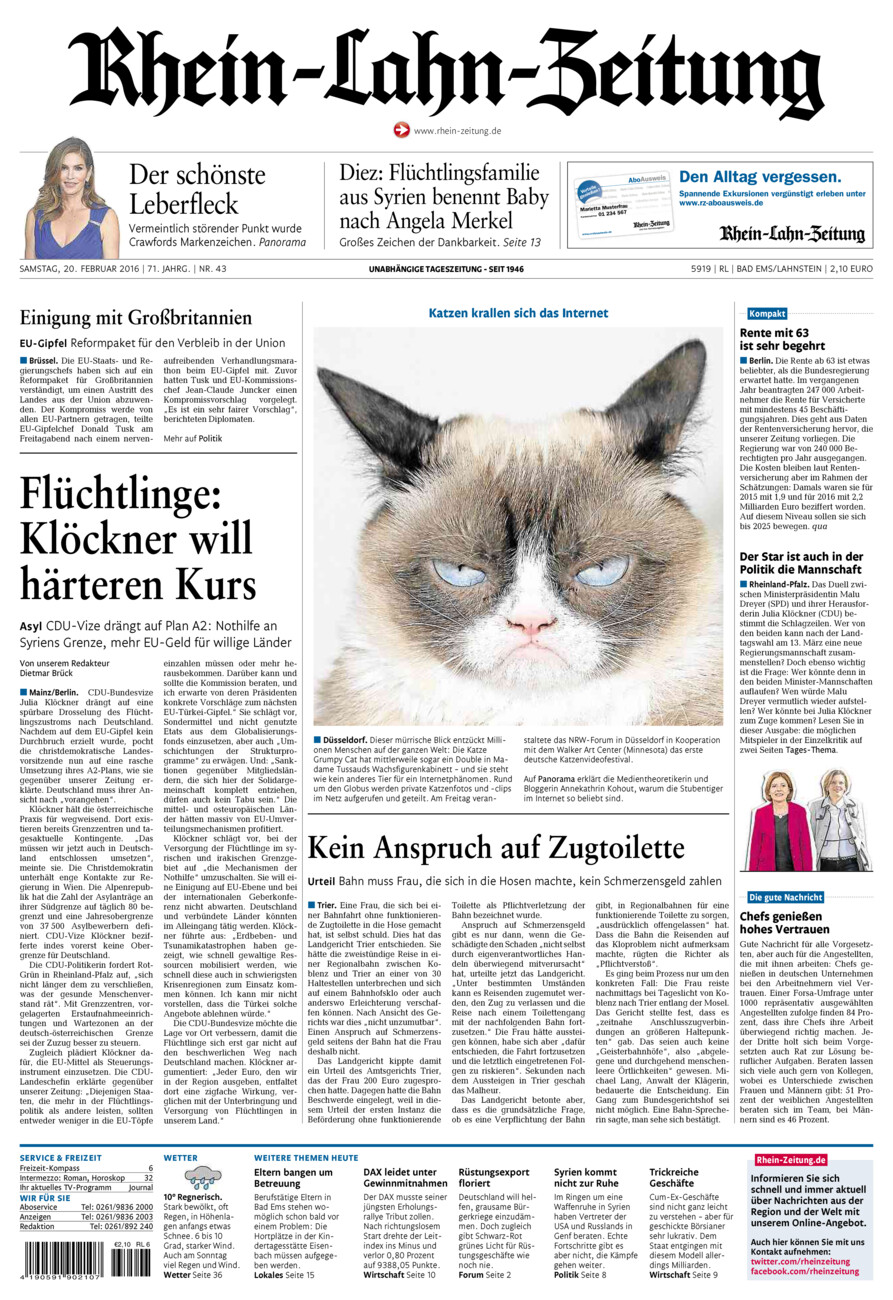 Rhein-Lahn-Zeitung vom Samstag, 20.02.2016