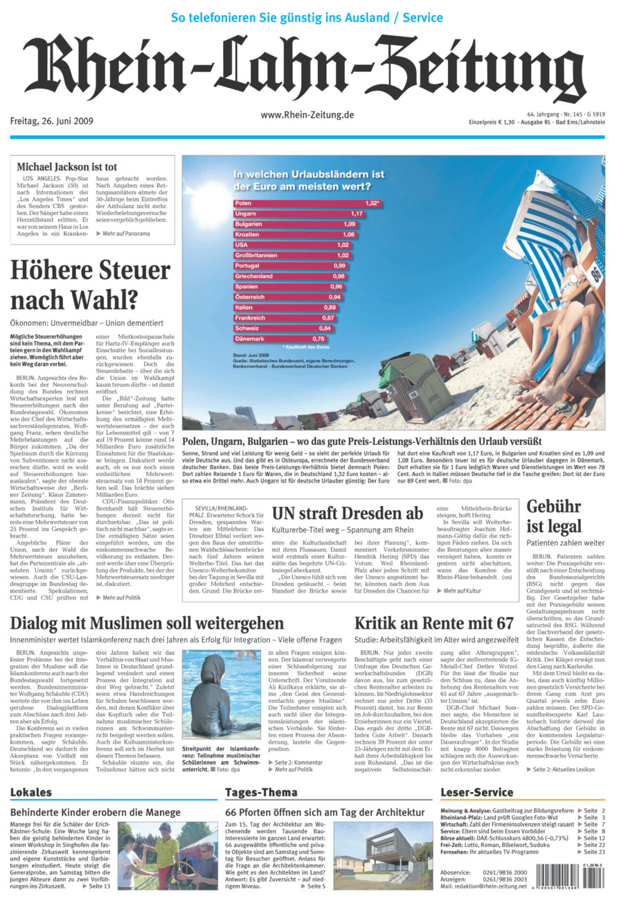 Rhein-Lahn-Zeitung vom Freitag, 26.06.2009