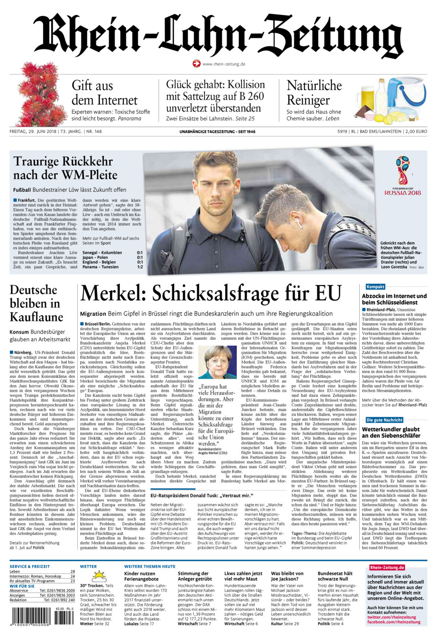 Rhein-Lahn-Zeitung vom Freitag, 29.06.2018