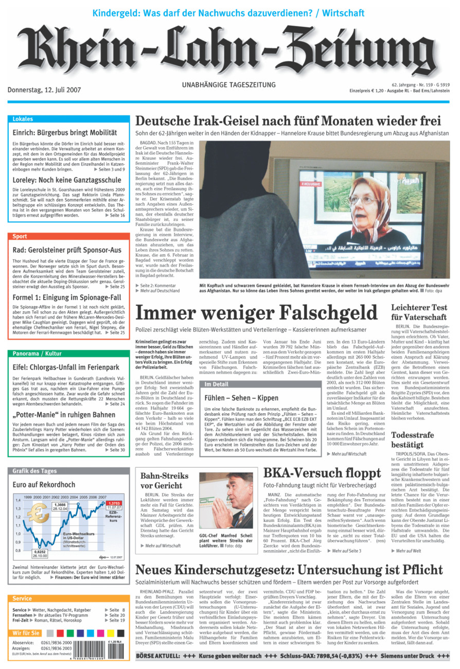 Rhein-Lahn-Zeitung vom Donnerstag, 12.07.2007