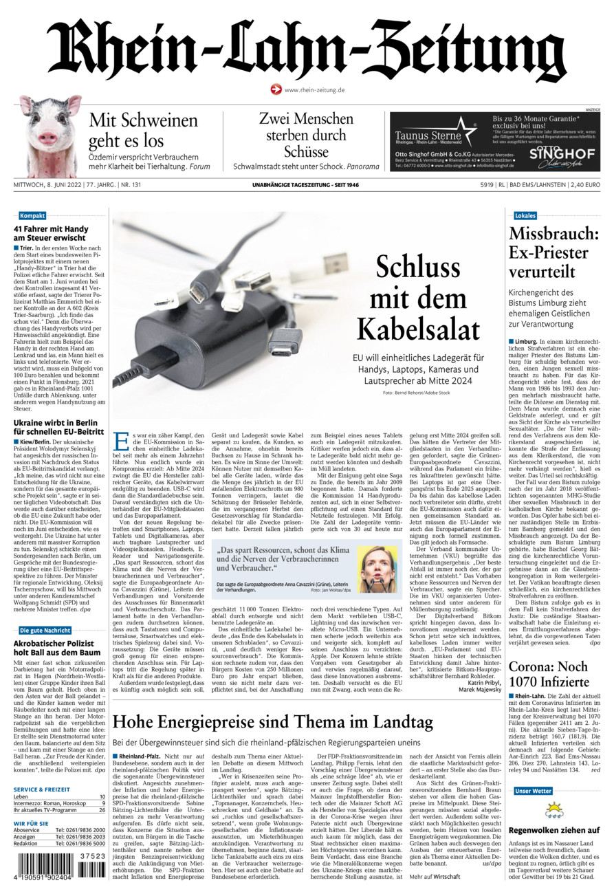 Rhein-Lahn-Zeitung vom Mittwoch, 08.06.2022