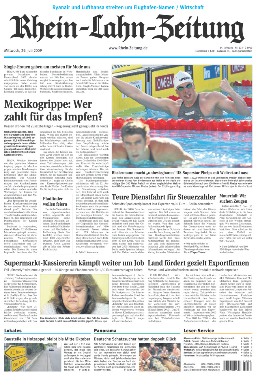 Rhein-Lahn-Zeitung vom Mittwoch, 29.07.2009