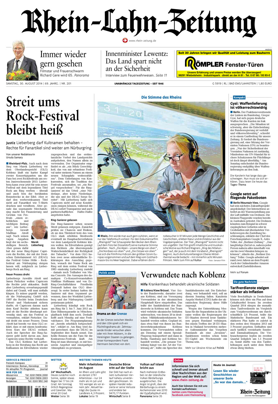 Rhein-Lahn-Zeitung vom Samstag, 30.08.2014