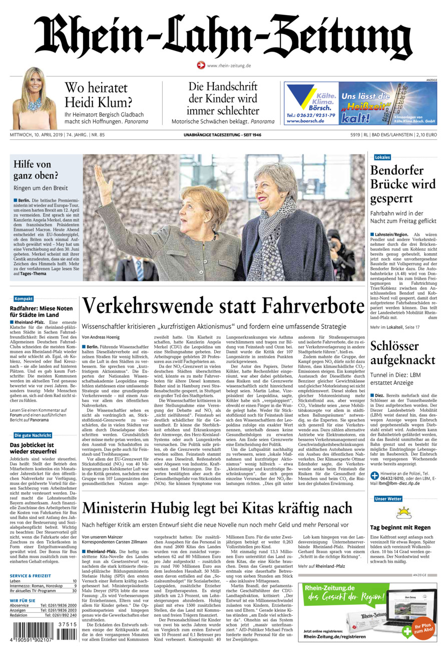 Rhein-Lahn-Zeitung vom Mittwoch, 10.04.2019