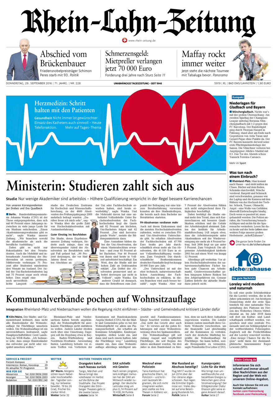 Rhein-Lahn-Zeitung vom Donnerstag, 29.09.2016