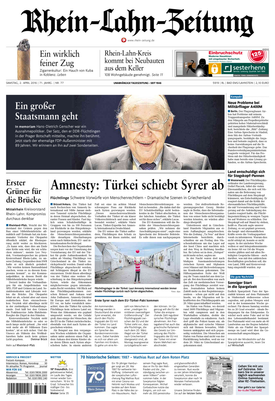 Rhein-Lahn-Zeitung vom Samstag, 02.04.2016