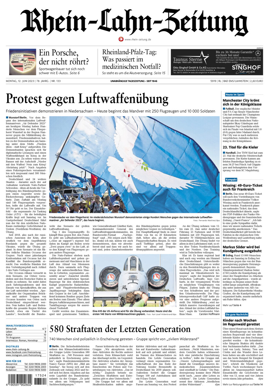 Rhein-Lahn-Zeitung vom Montag, 12.06.2023