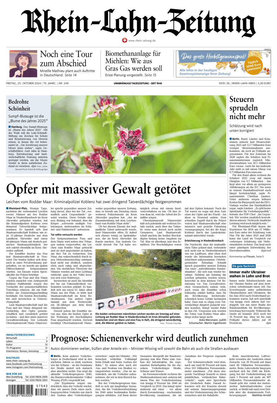 Rhein-Lahn-Zeitung vom Freitag, 25.10.2024